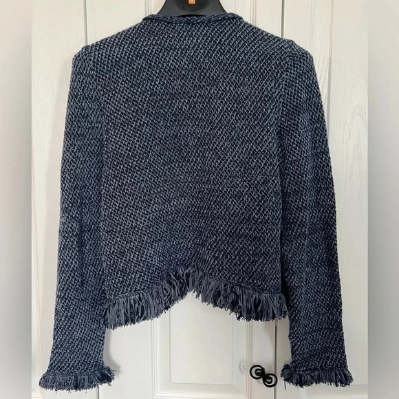 Chelsea & Theodore Womens Blue Fringe Trim Open Front Cardigan Sweater. - Picture 4 of 8